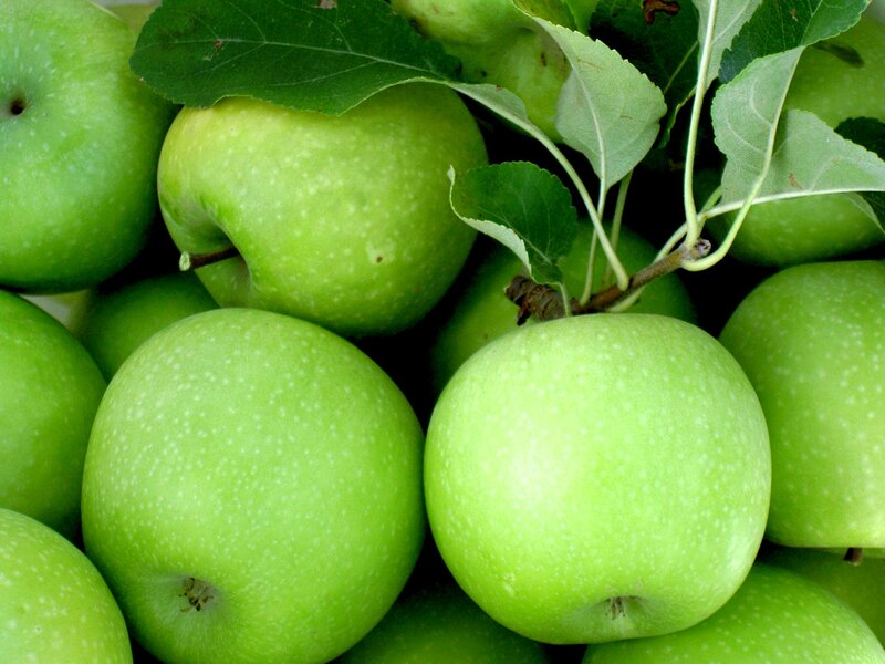 Green Apples with Leaves — Fresh