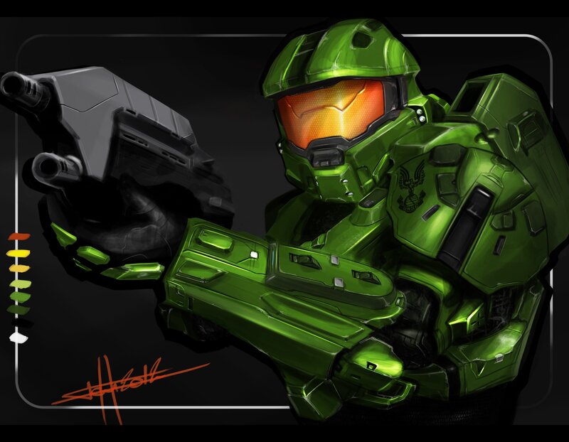 Green Armored Soldier — Dramatic, Digital Art