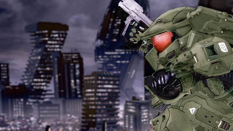 Green Armored Soldier — Dramatic, Night