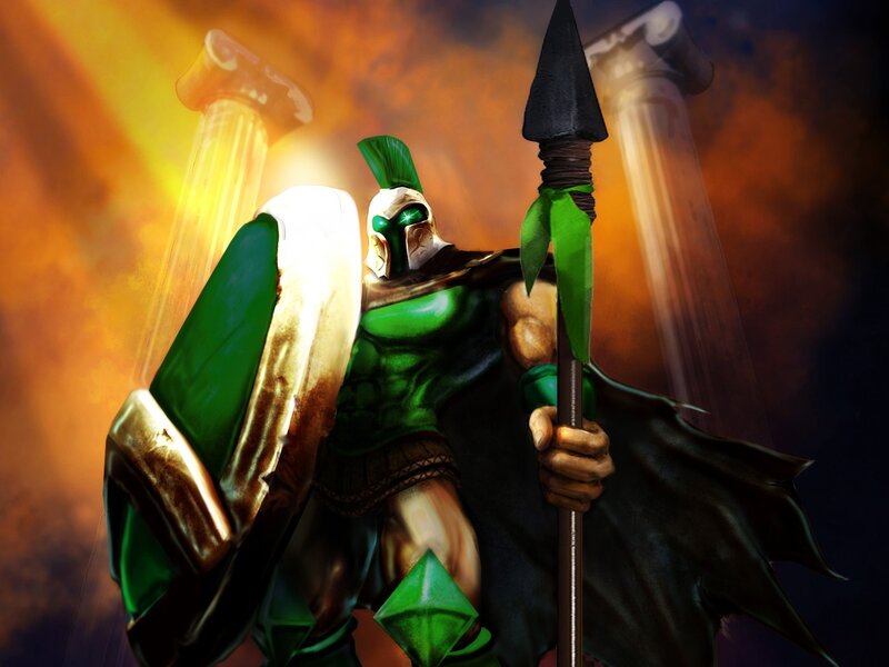 Green-armored Warrior — Green, Dramatic, Digital Art