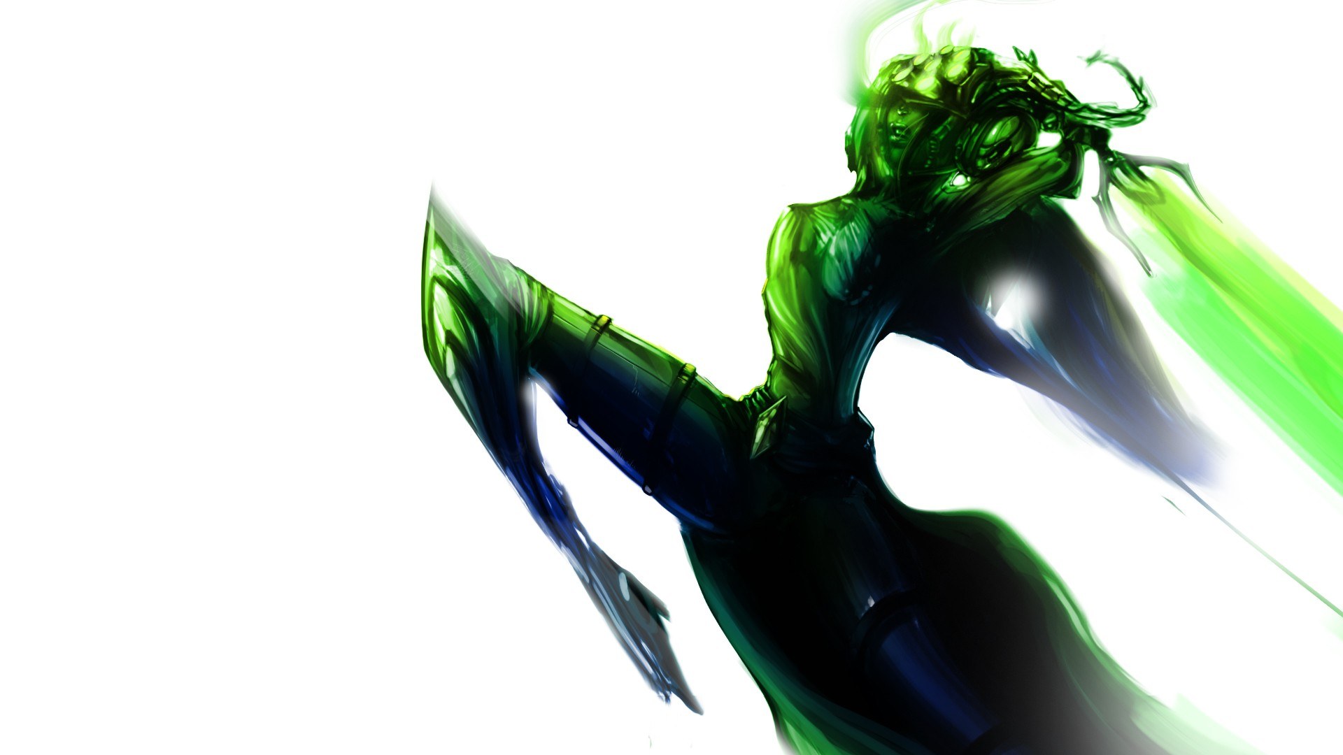 green armored warrior in motion