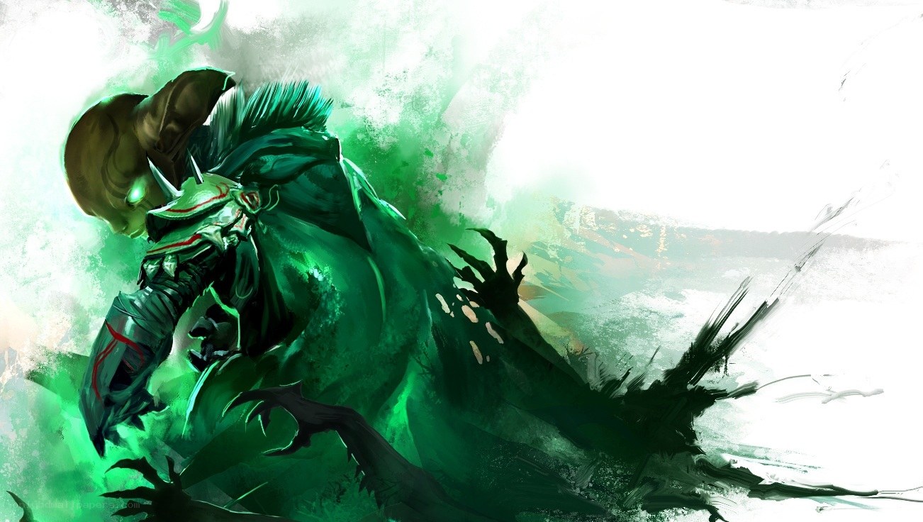 green armored warrior in motion