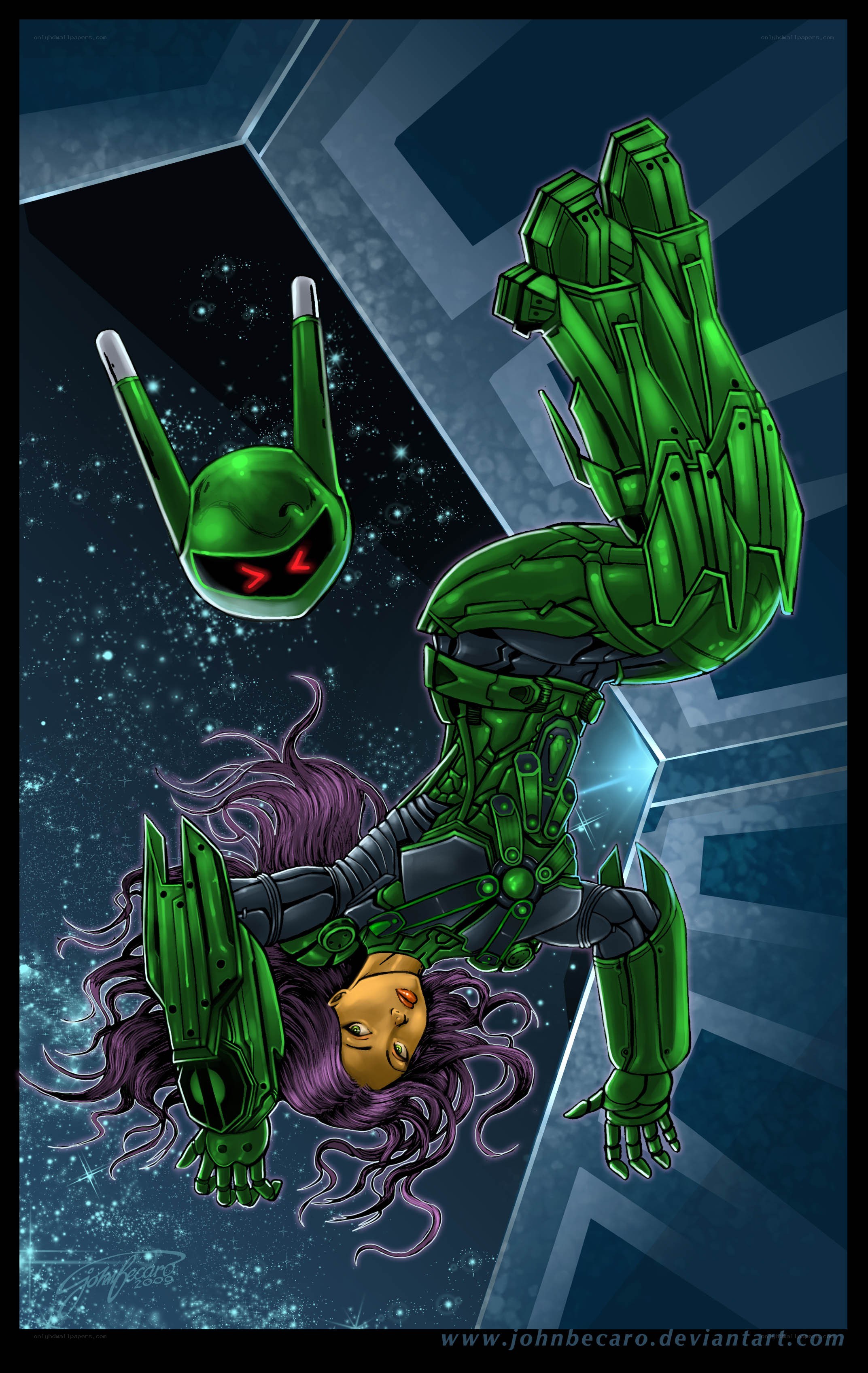 green armored warrior in space