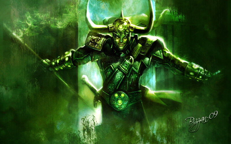 green-armored warrior with horned helmet