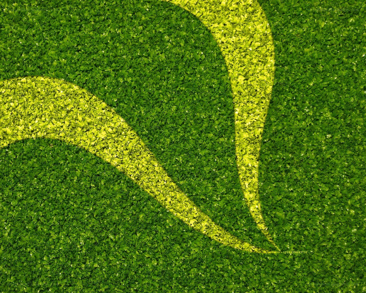 Green artificial turf with yellow lines