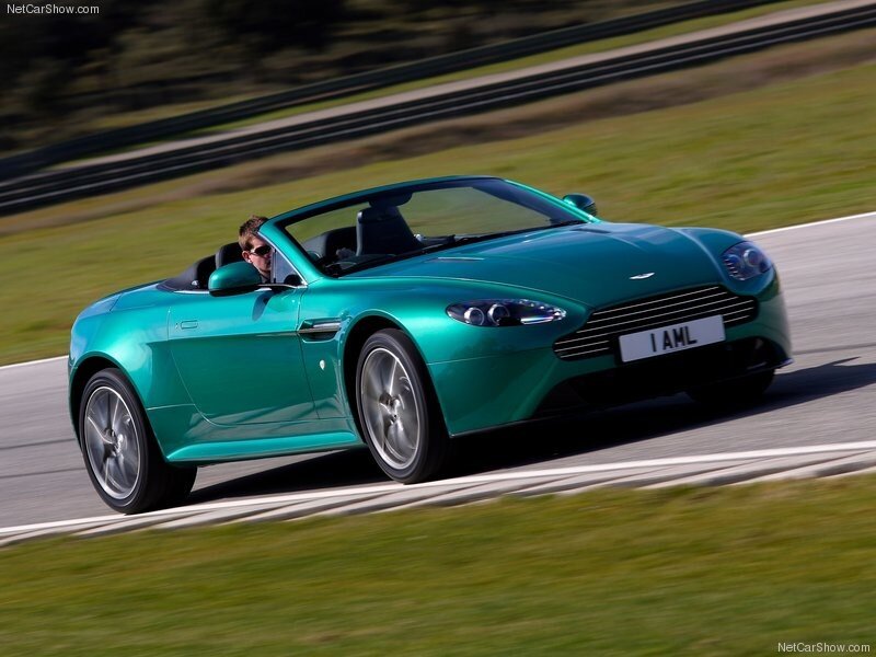 Green Aston Martin on a racetrack