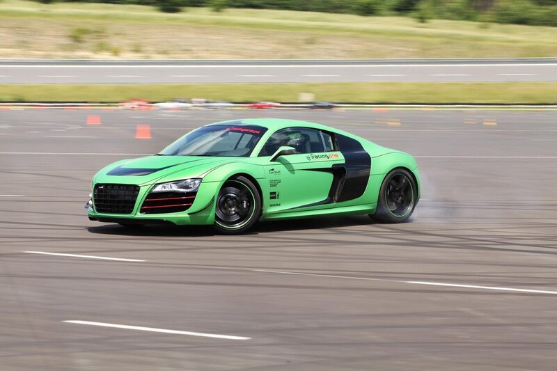 Green Audi R8 drifting