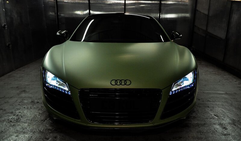 Green Audi R8 Sports Car — Dramatic