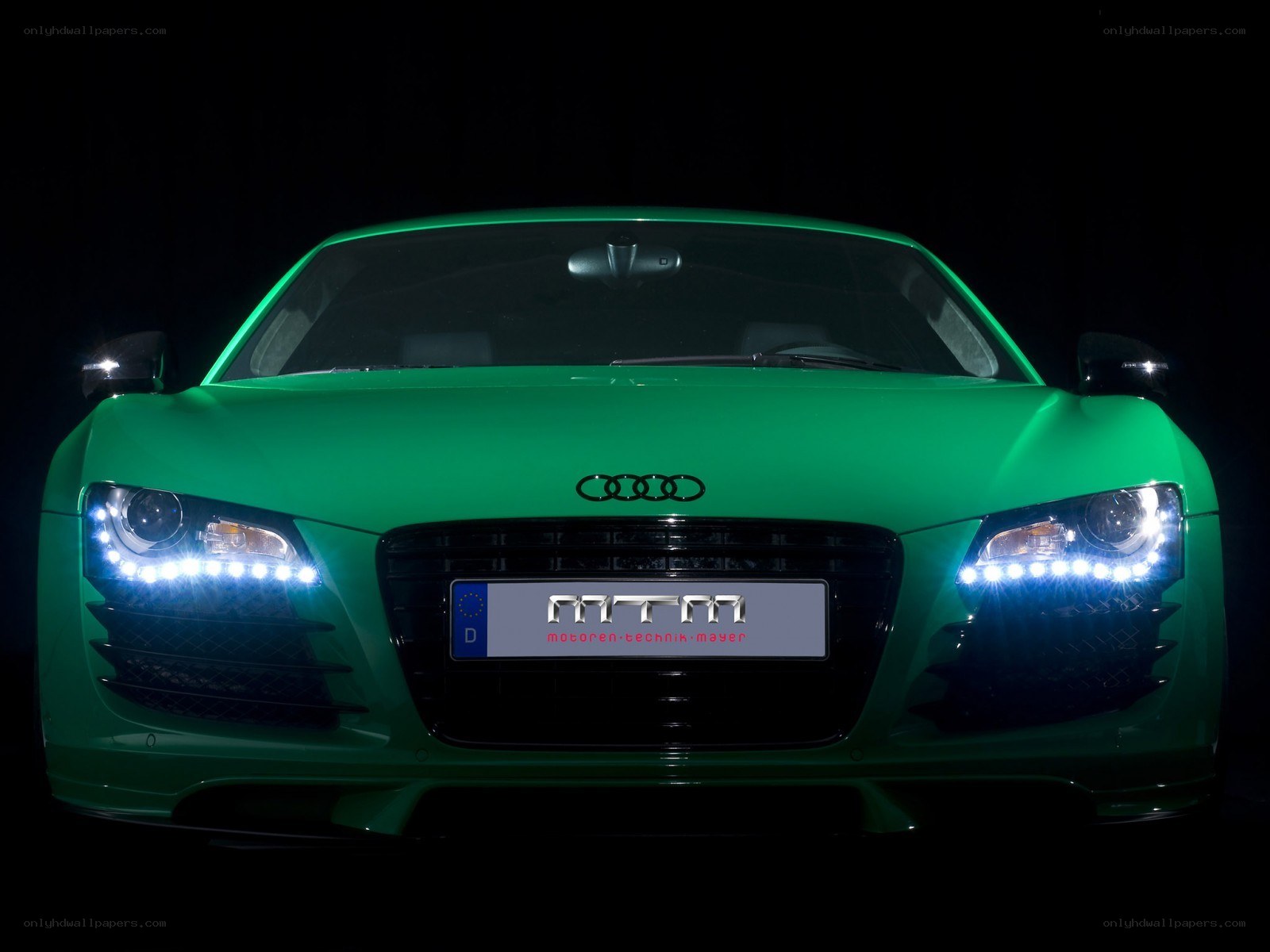 Green Audi R8 with LED headlights