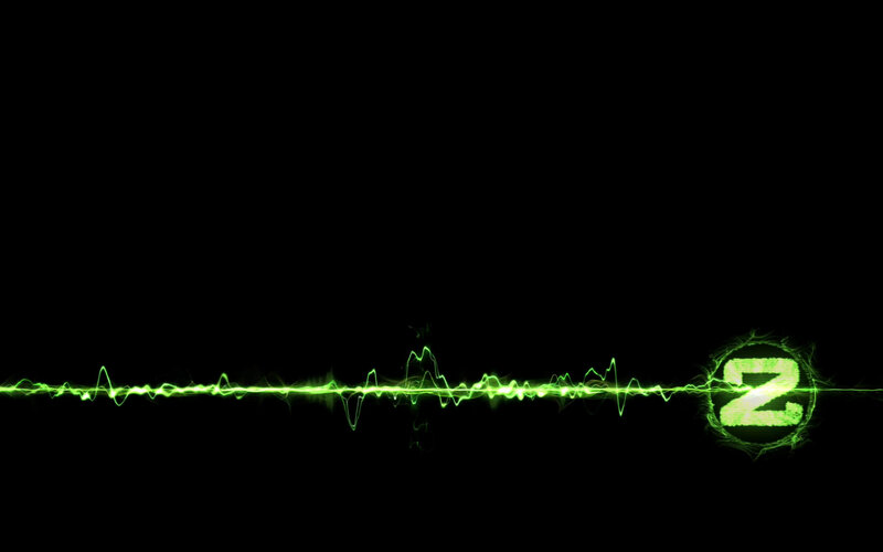 green audio waveform with logo