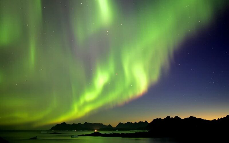 Green Aurora Borealis — Dramatic, Night, Photograph, Mountains
