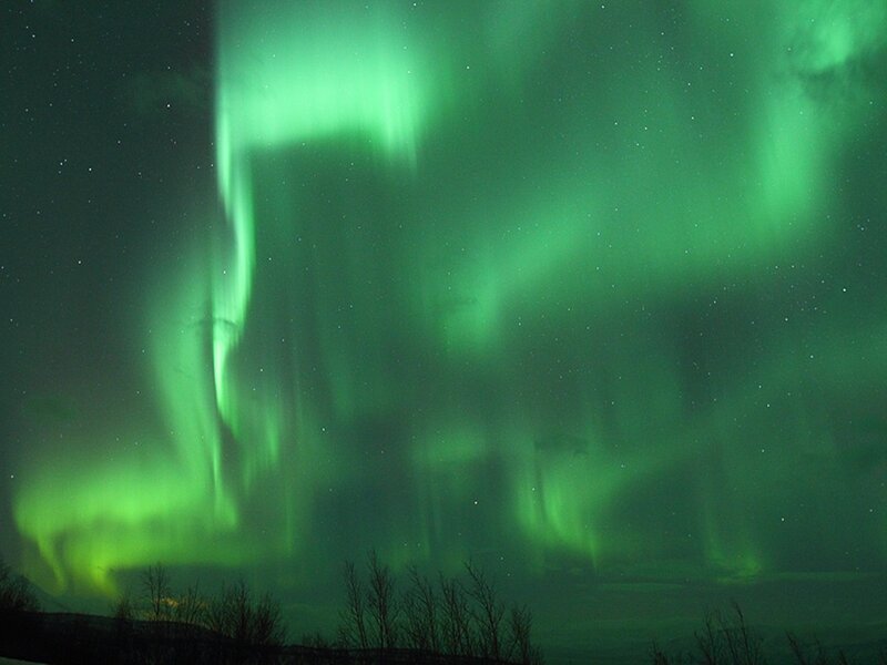 Green Aurora Borealis — Dramatic, Night, Photograph, Night Sky