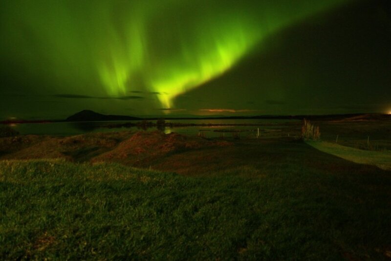 Green Aurora Borealis — Dramatic, Night, Photograph, Sky, Grass