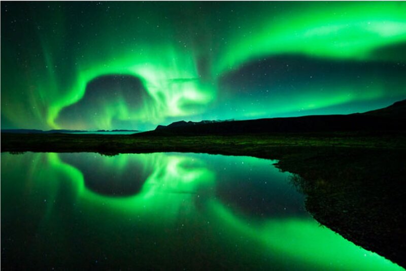 Green Aurora Borealis — Dramatic, Night, Photograph, Sky, Mountains