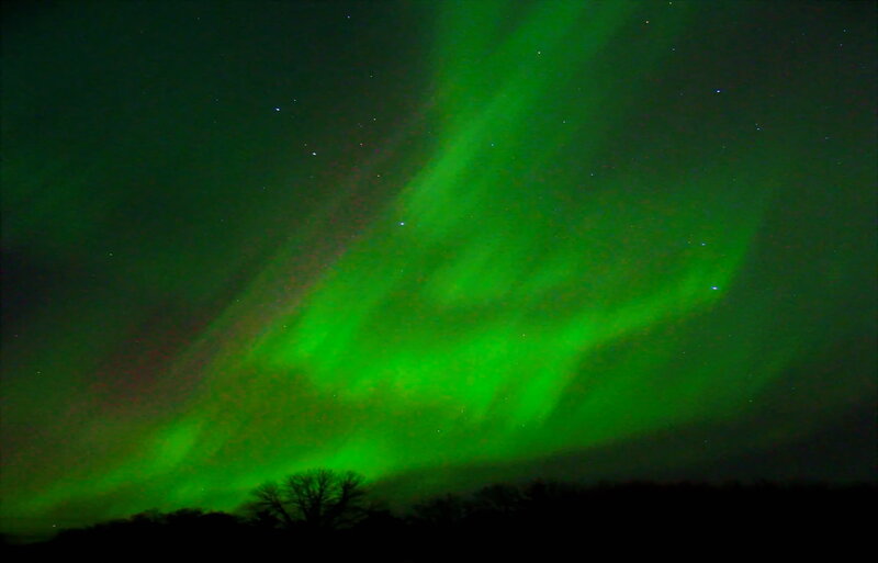 Green Aurora Borealis — Dramatic, Night, Photograph, Stars, Silhouette