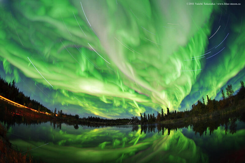Green Aurora Borealis — Dramatic, Night, Photograph