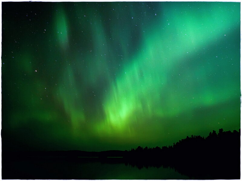 Green Aurora Borealis — Serene, Night, Photograph, Night Sky, Stars