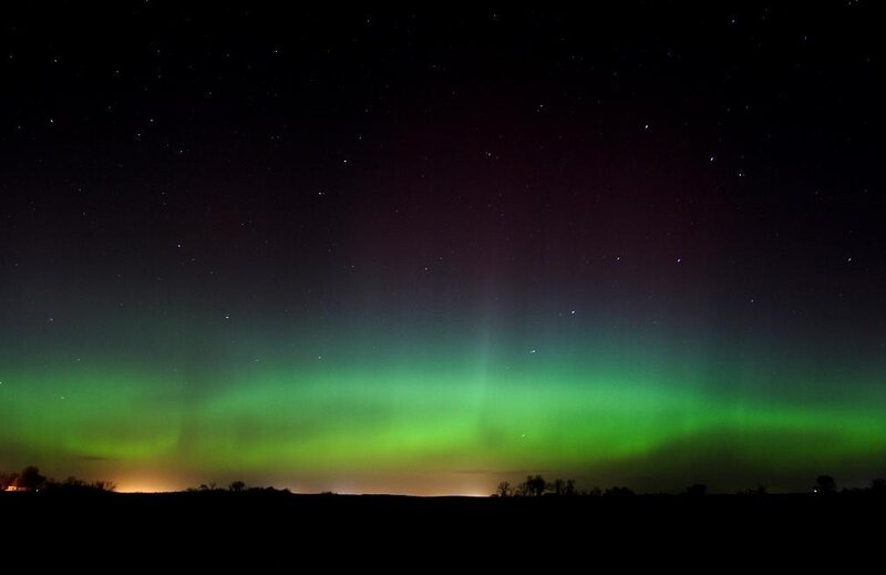 Green Aurora Borealis — Serene, Night, Photograph, Stars, Silhouette