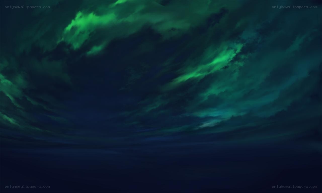 green aurora in dark sky