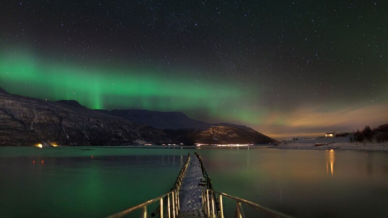 Green Aurora over Fjord