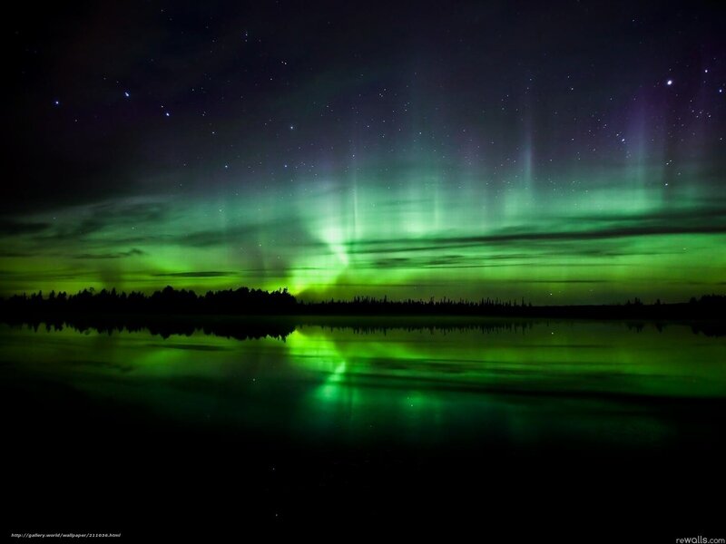 Green Aurora over Lake — Serene, Night, Photograph, Stars, Trees