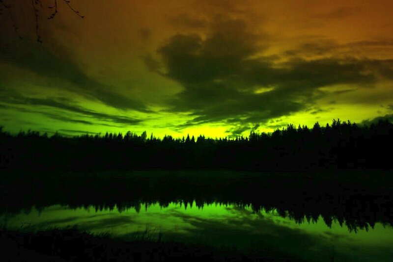 Green Aurora over Lake