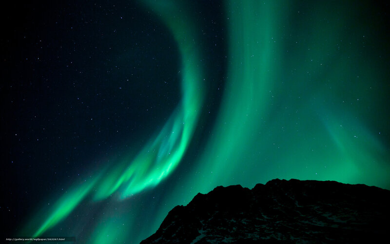 Green Aurora over Mountain — Dramatic, Night, Photograph