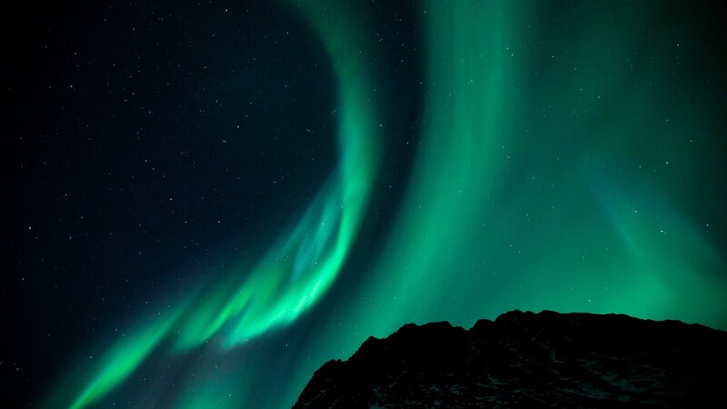 Green Aurora over Mountain — Dramatic, Night
