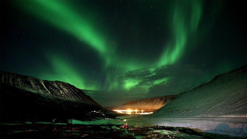 Green Aurora over Mountains — Dramatic, Night, Photograph, Lights