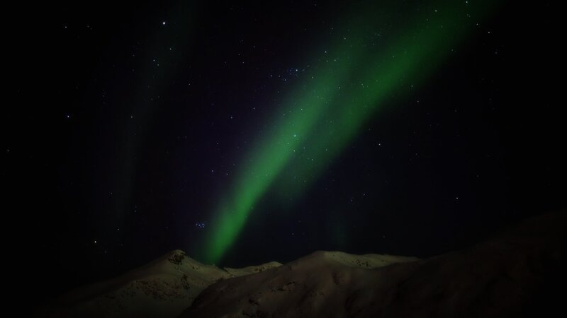 Green Aurora over Mountains — Serene, Night