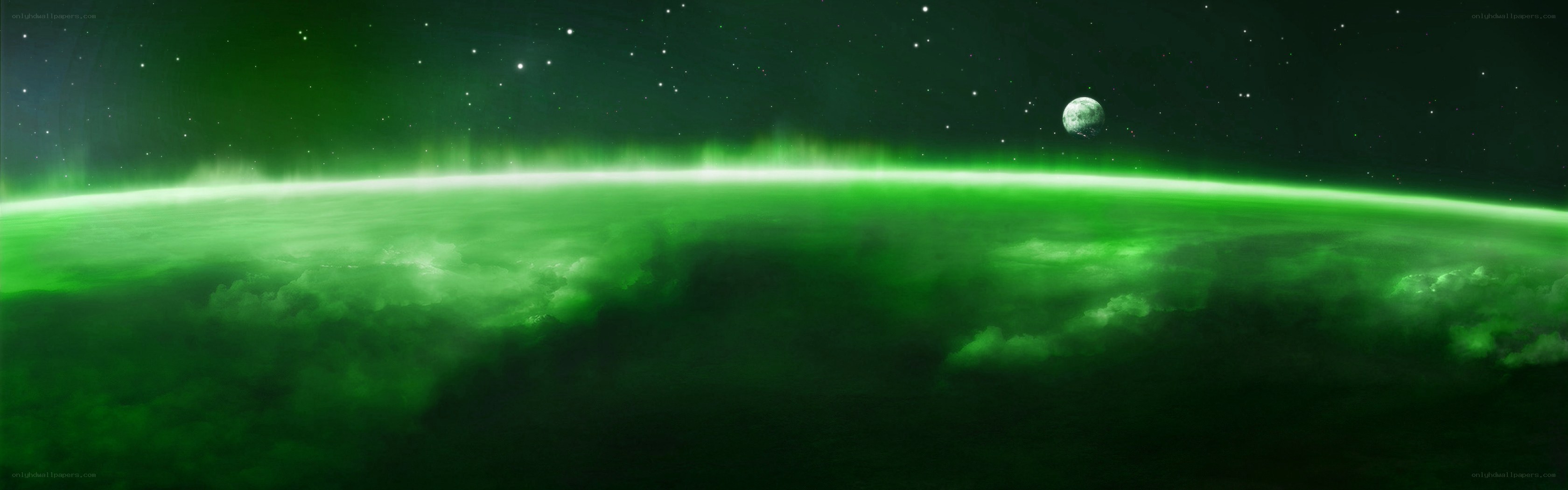 green aurora over planet