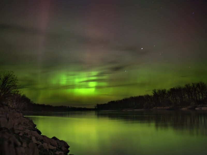 Green Aurora over River — Serene