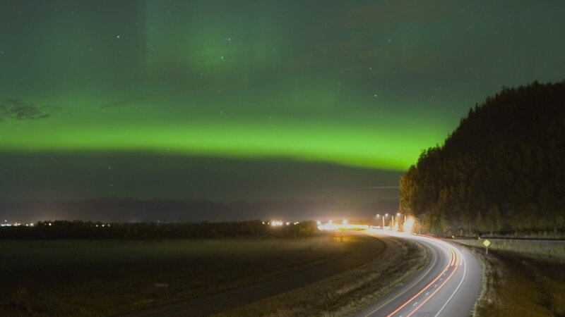 Green Aurora over Road