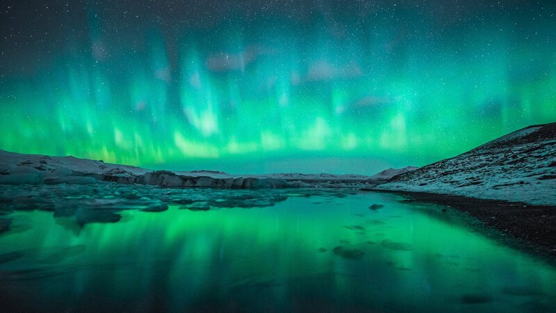 Green Aurora over Water — Serene, Night, Photograph