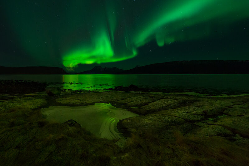 Green Aurora over Water — Serene