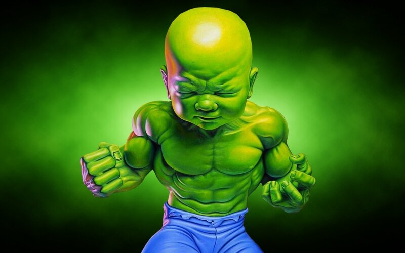Green Baby Superhero — Dramatic