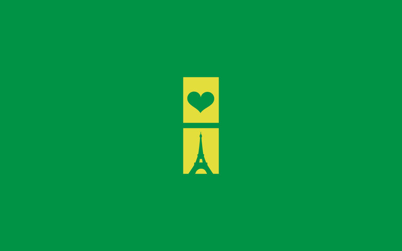 green background with heart and eiffel tower