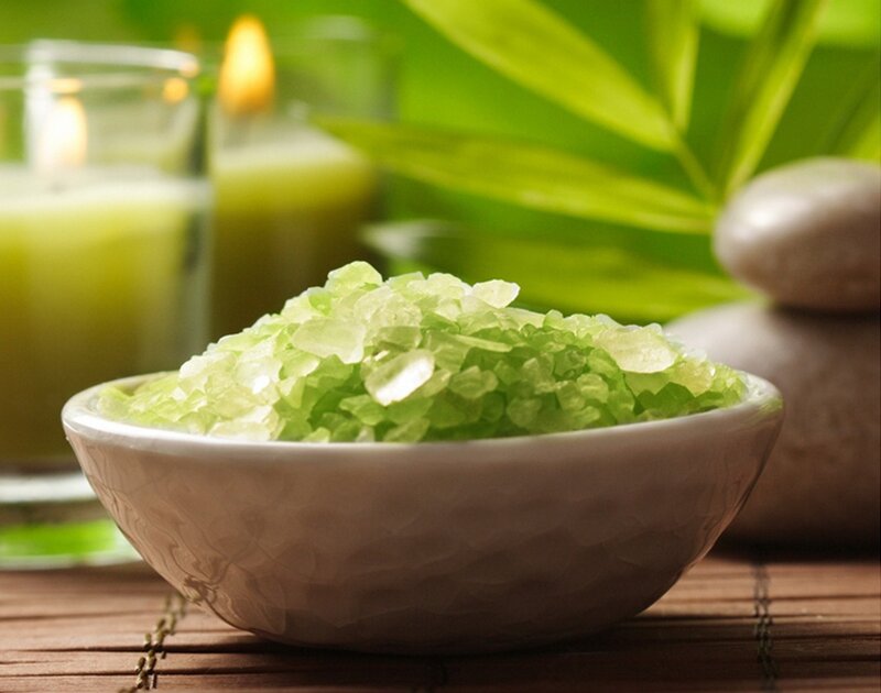 Green Bath Salts in Bowl — Serene