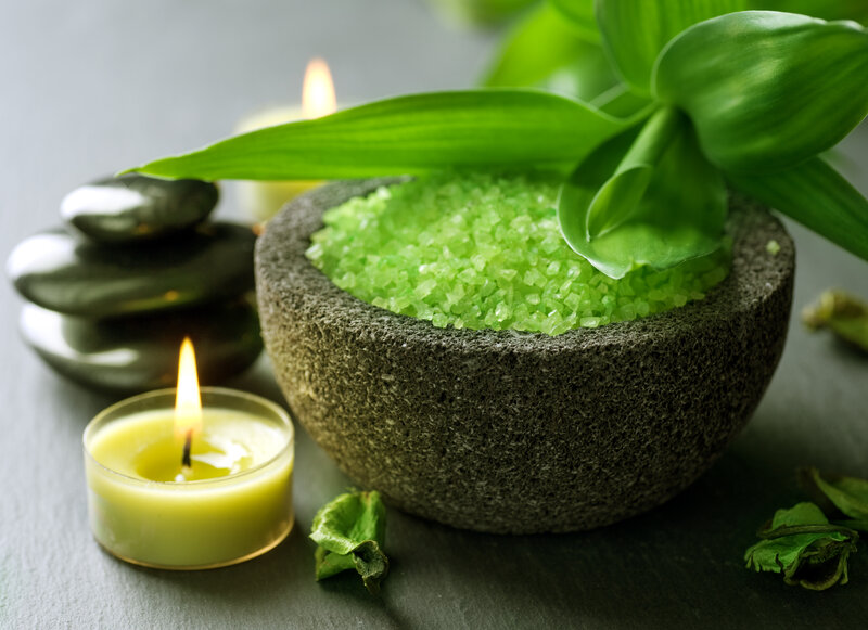 Green Bath Salts in Bowl