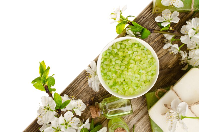 Green Bath Salts on Wood