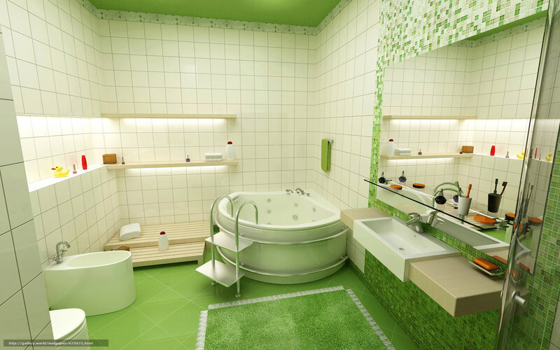 Green Bathroom Interior — Clean, 3d Render