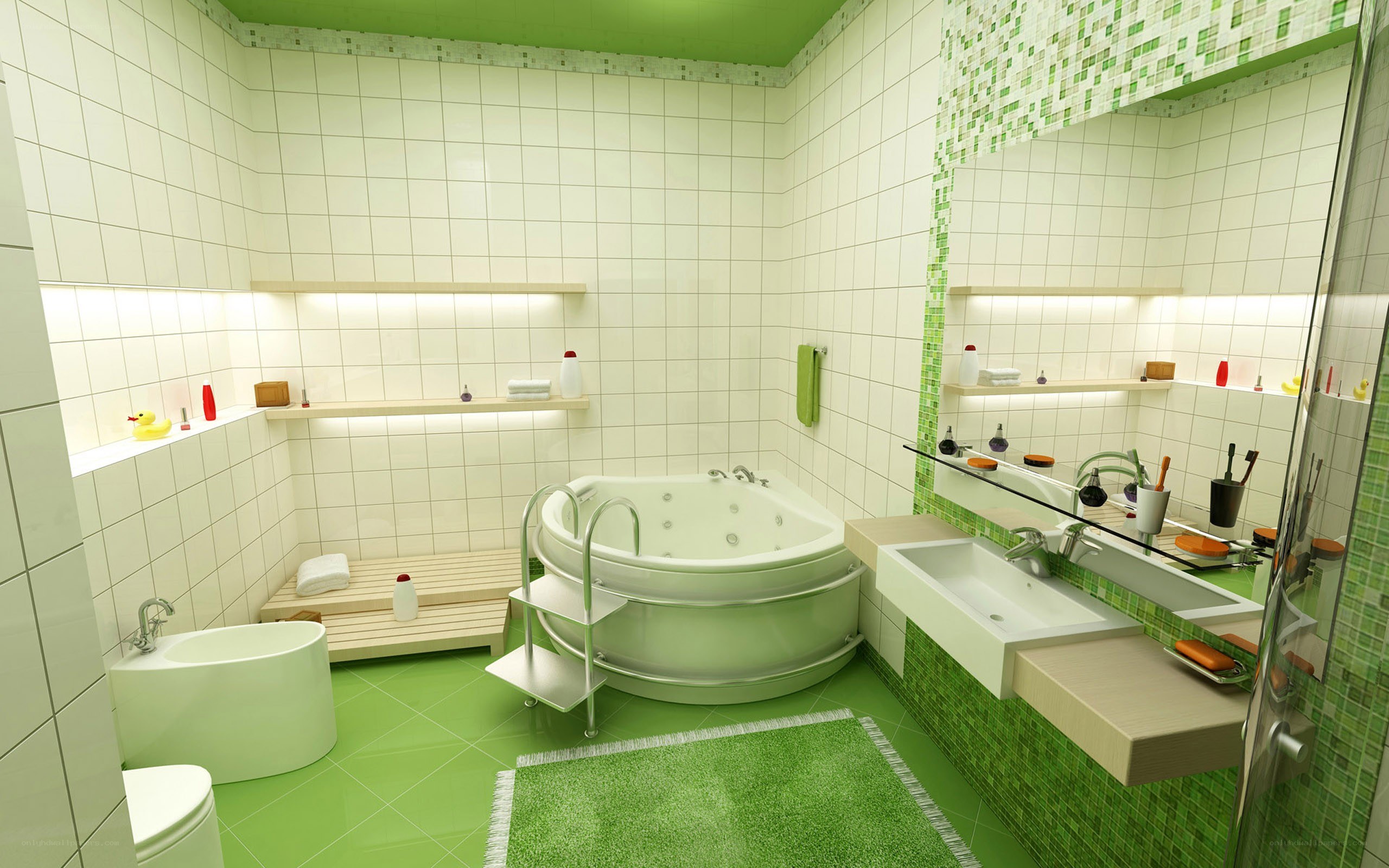 green bathroom with jacuzzi tub