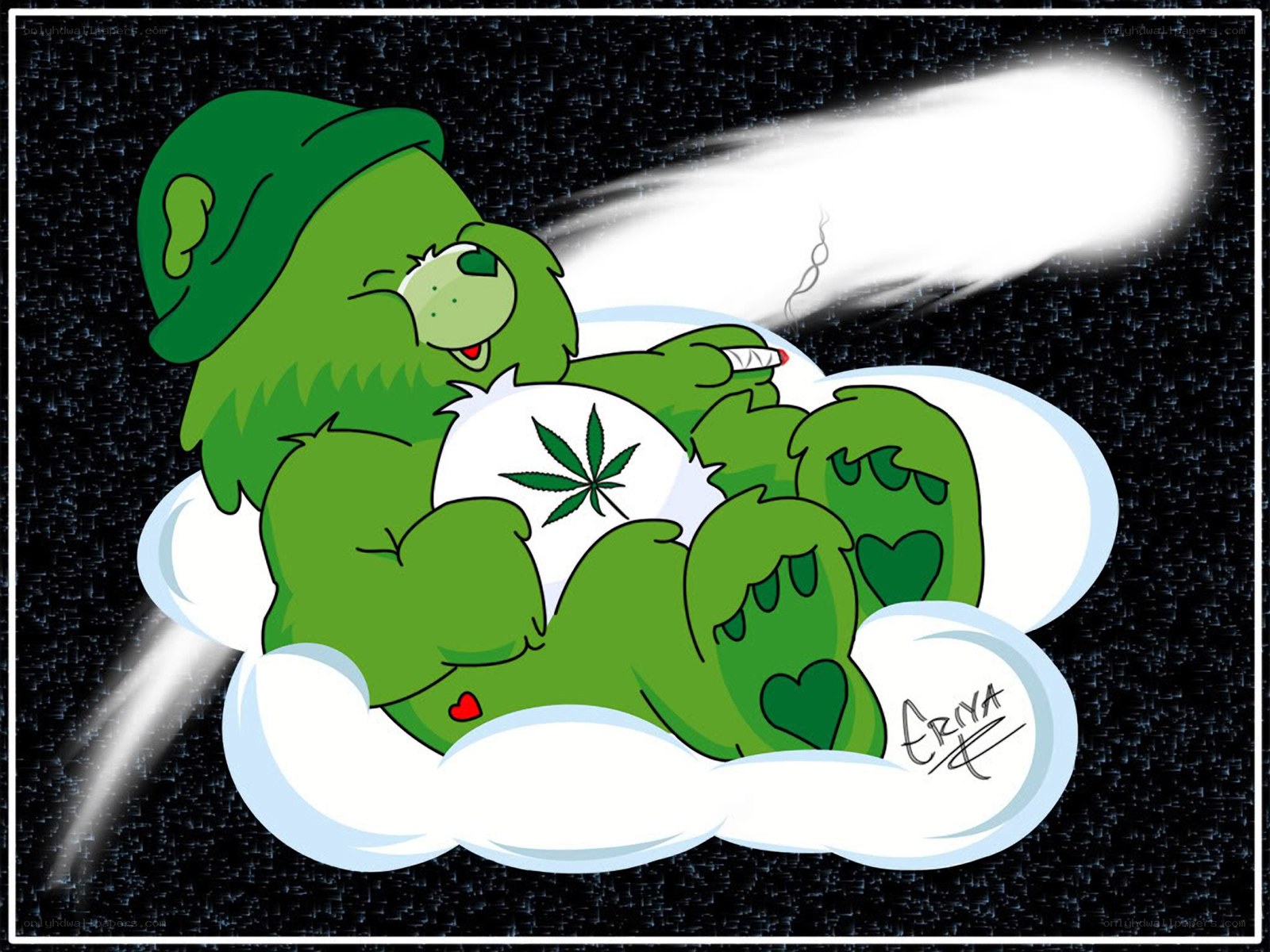 green bear smoking marijuana