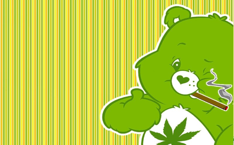 green bear with cannabis leaf