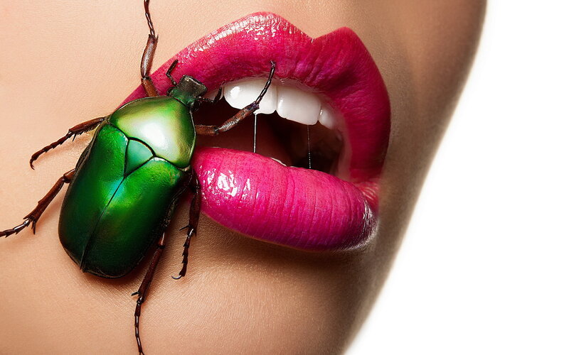 Green Beetle on Lips