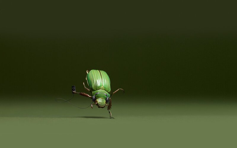Green Beetle with Headphones — Playful, 3d Render
