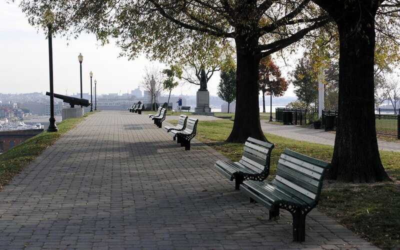 Green Benches in Park — Serene