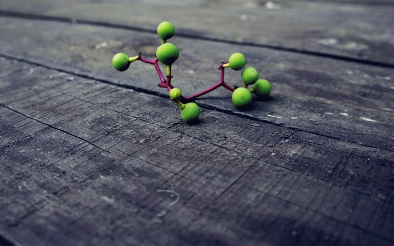 Green berries on wooden surface