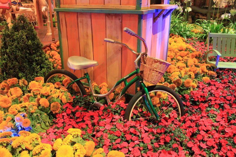 Green Bicycle in Flowers