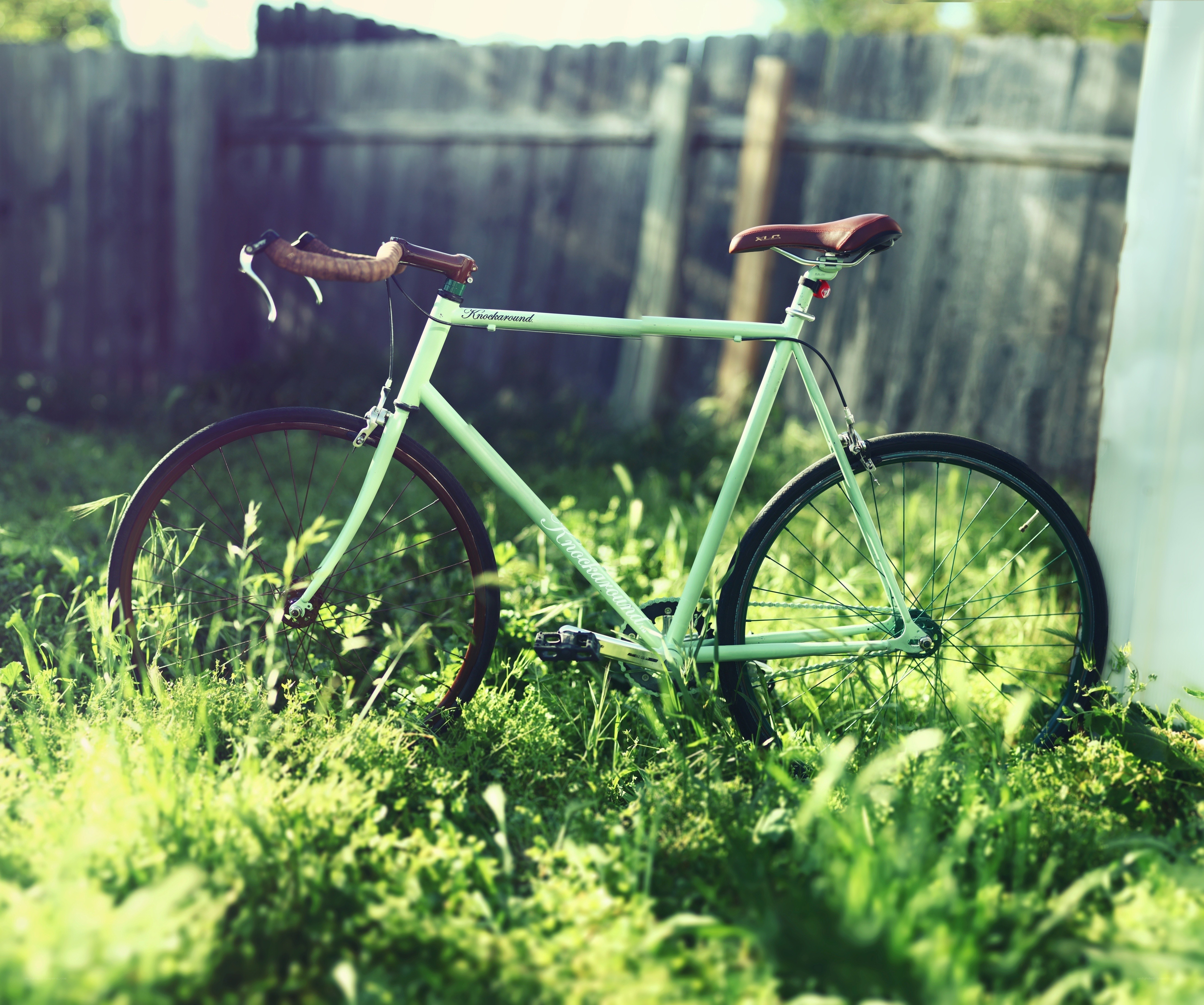 green bicycle in grass
